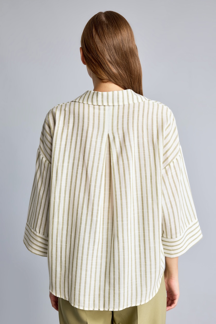 Women Light Khaki Oversize Fit Linen Look Long Sleeve Shirt