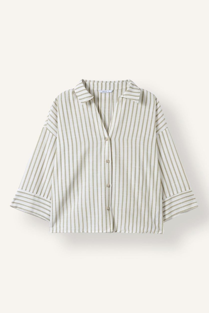 Women Light Khaki Oversize Fit Linen Look Long Sleeve Shirt