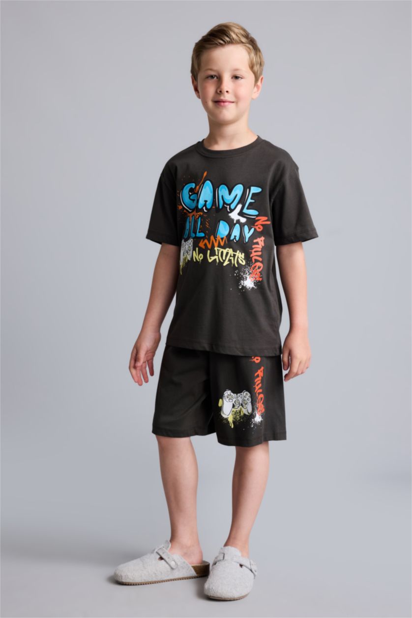 Young Boys - Teen Boys Anthracite 2 piece Regular Fit Printed Knitted Pyjamas