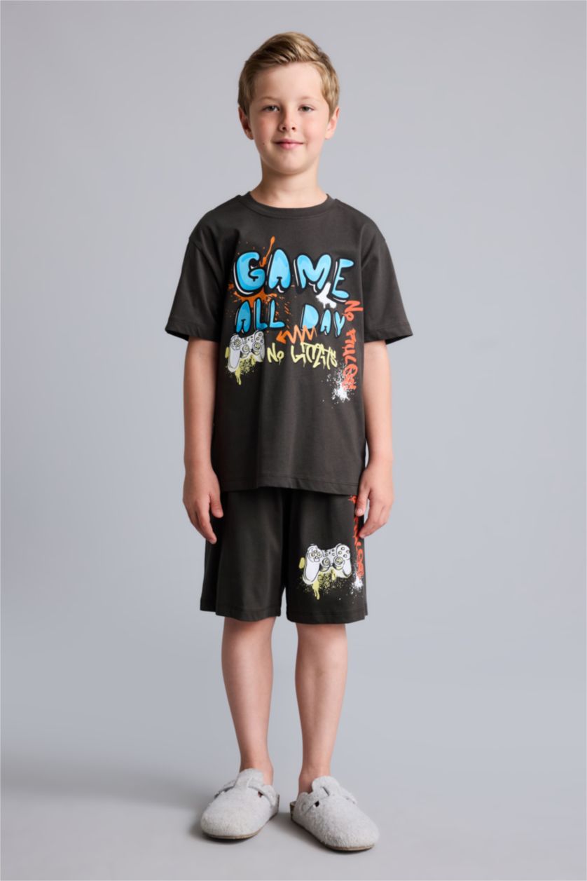 Young Boys - Teen Boys Anthracite 2 piece Regular Fit Printed Knitted Pyjamas