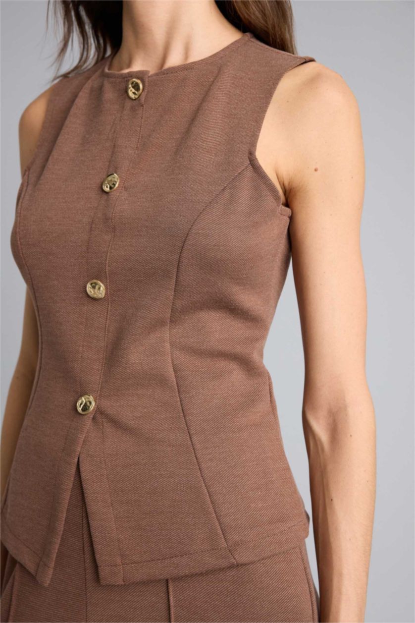 Woman Brown Slim Fit Crew Neck Tank Top