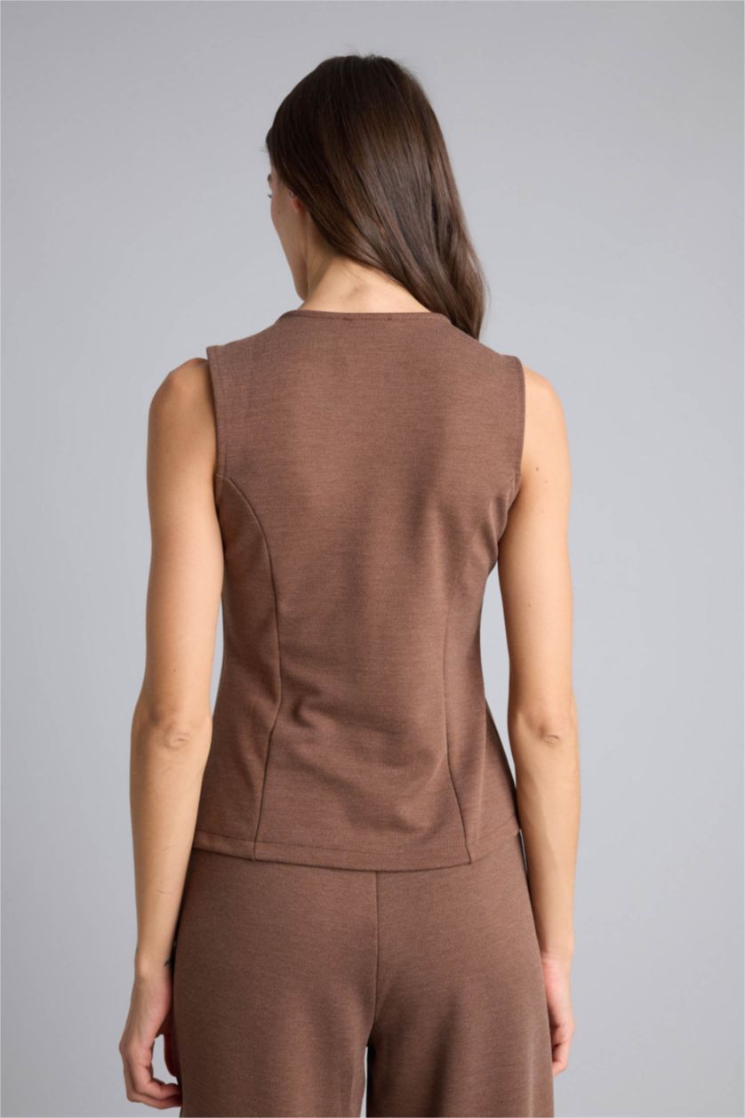 Woman Brown Slim Fit Crew Neck Tank Top