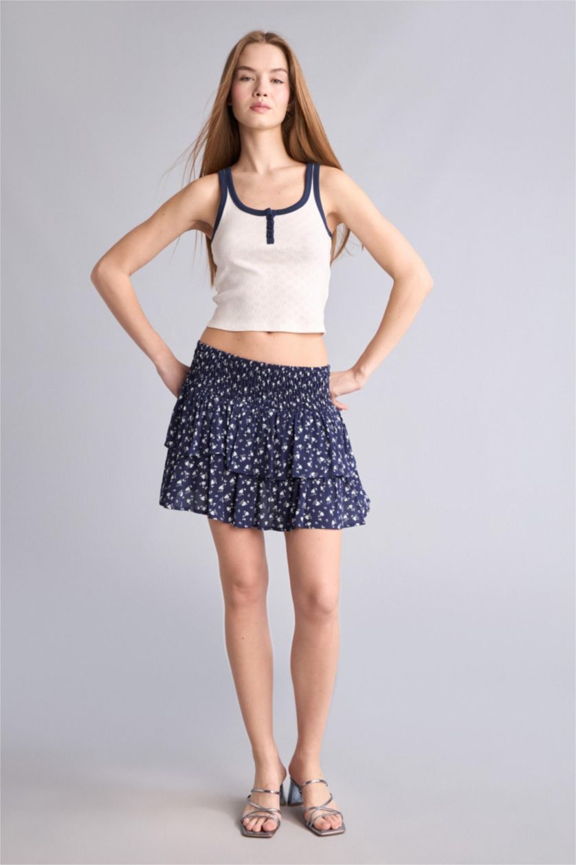 Kadın Lacivert Krinkıl Viskon Mini Etek