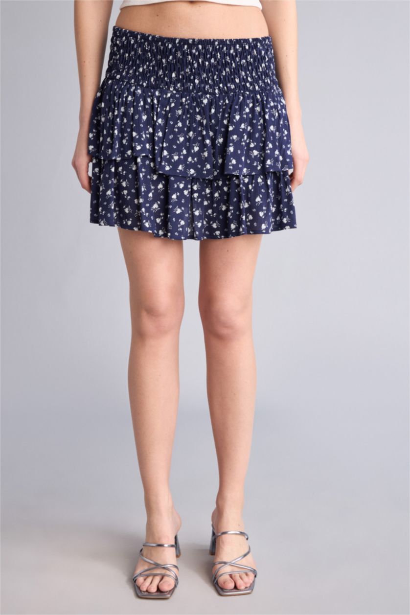 Kadın Lacivert Krinkıl Viskon Mini Etek