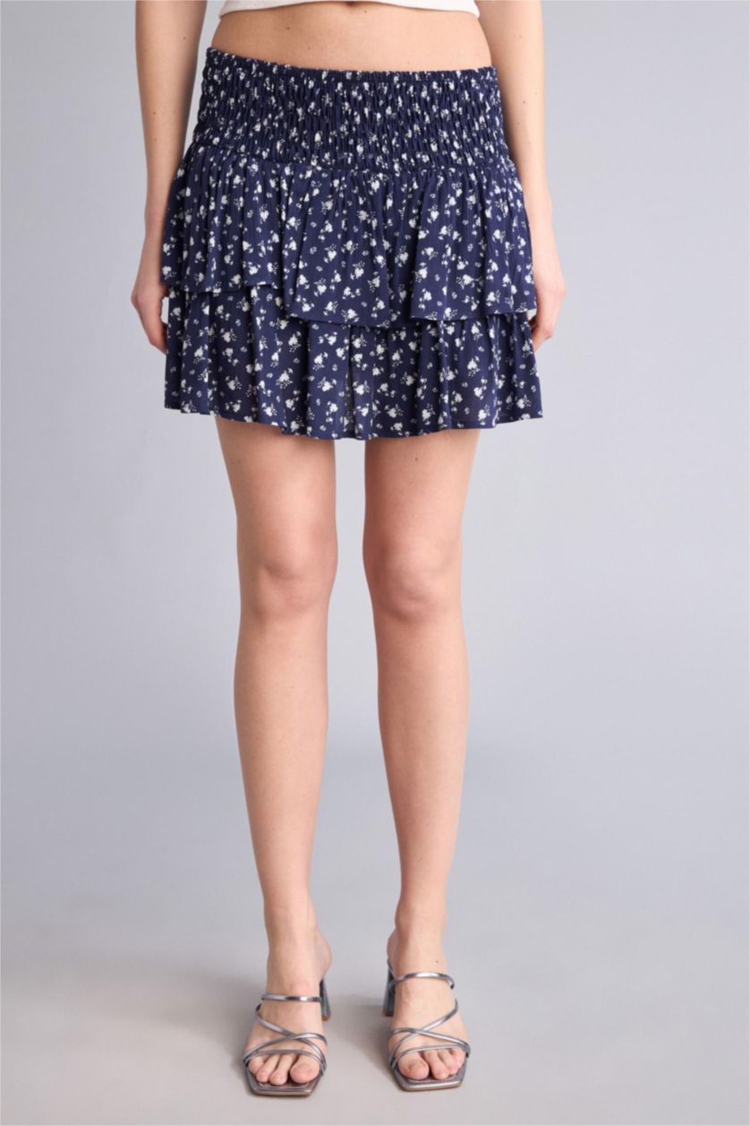 Woman NAVY Floral Regular Waist Crinkle Viscose Mini Skirt