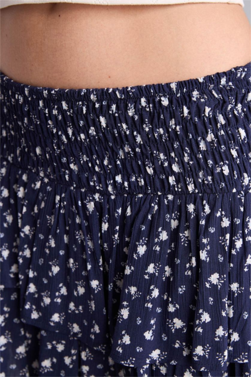 Woman NAVY Floral Regular Waist Crinkle Viscose Mini Skirt