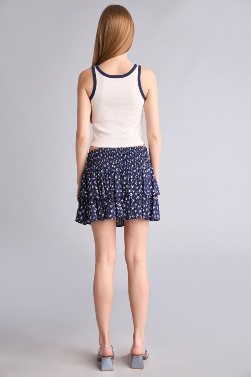 Woman NAVY Floral Regular Waist Crinkle Viscose Mini Skirt