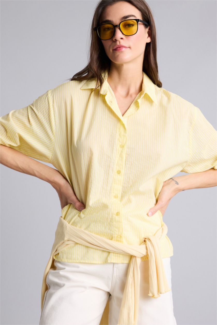 Kadın Sarı Oversıze Vual Gömlek