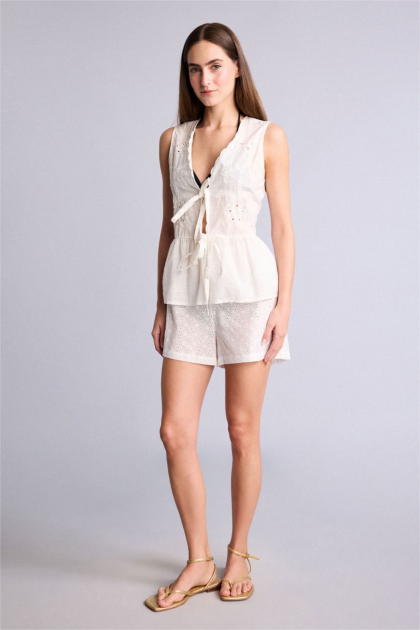 WOMAN Ecru Regular Fit Bottom