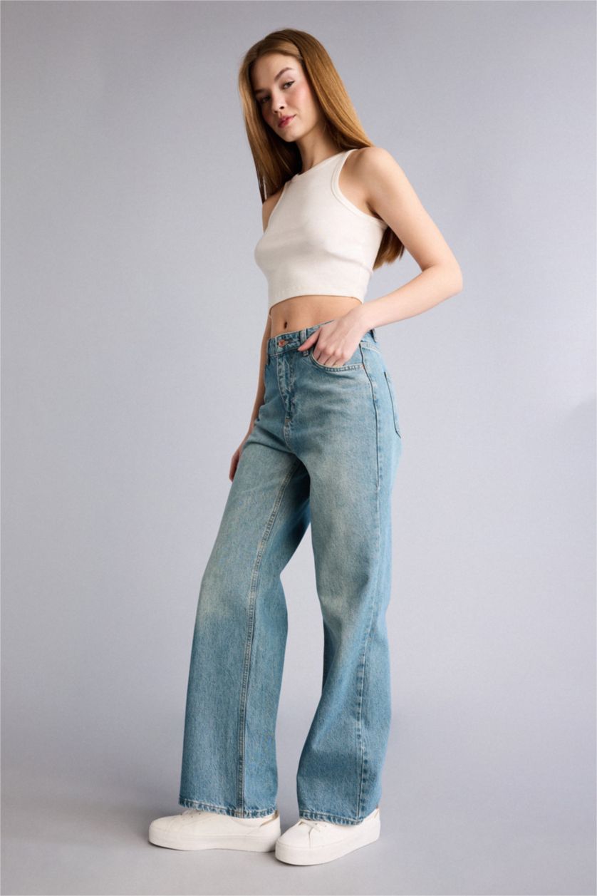 Kadın Mavi 90's Wıde Leg Yüksek Bel Jean Pantolon