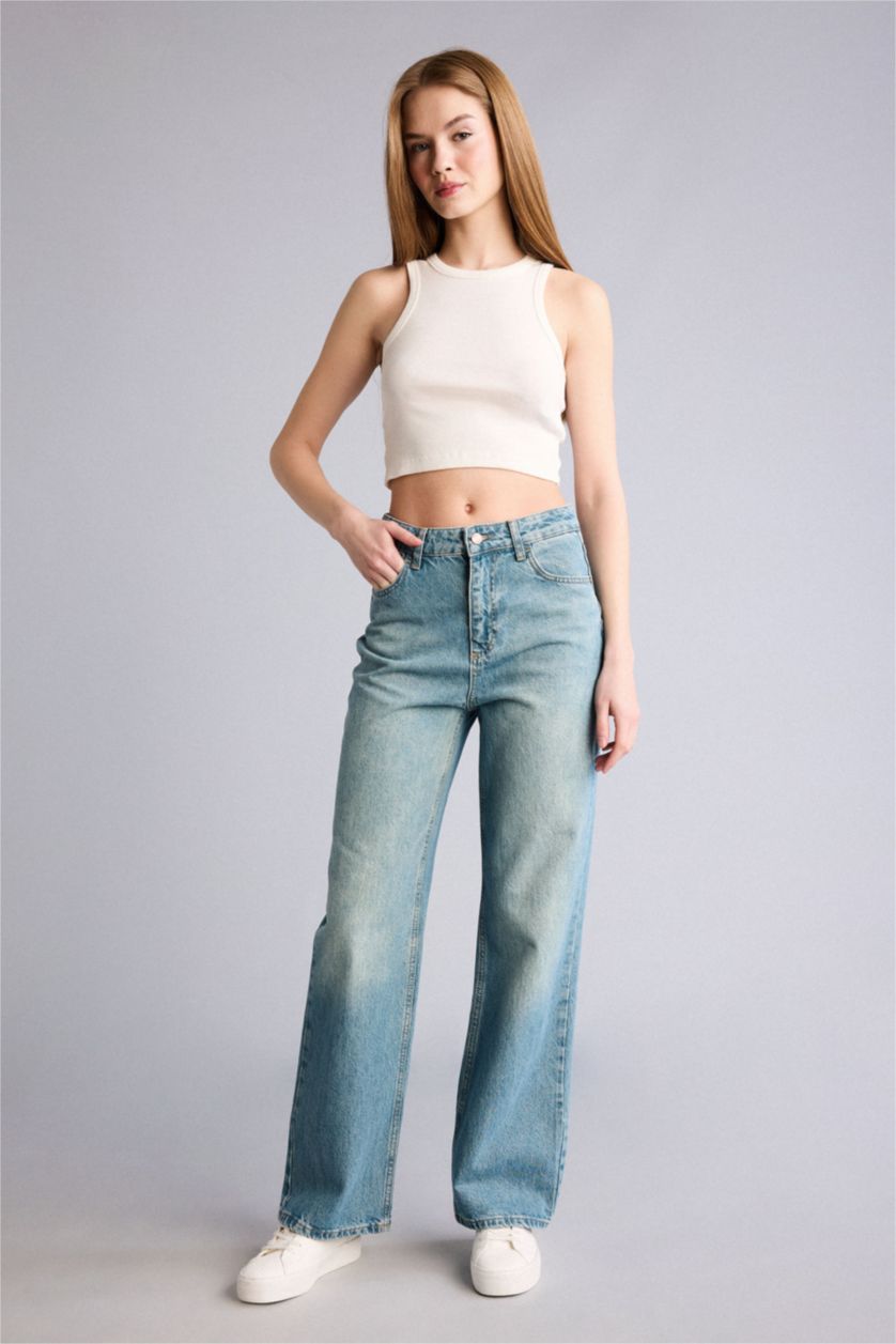 Kadın Mavi 90's Wıde Leg Yüksek Bel Jean Pantolon