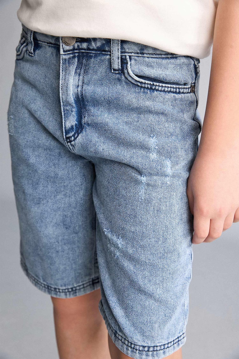 Erkek Çocuk - Genç Erkek Açık Mavi %100 Pamuk Jean Şort Erkek Çocuk