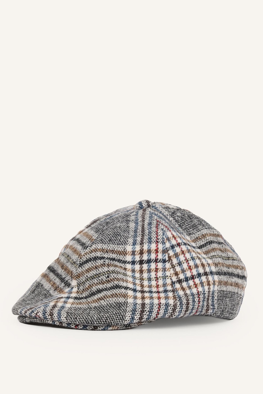 Erkek Açık Gri Erkek Kareli Kaşe Kasket