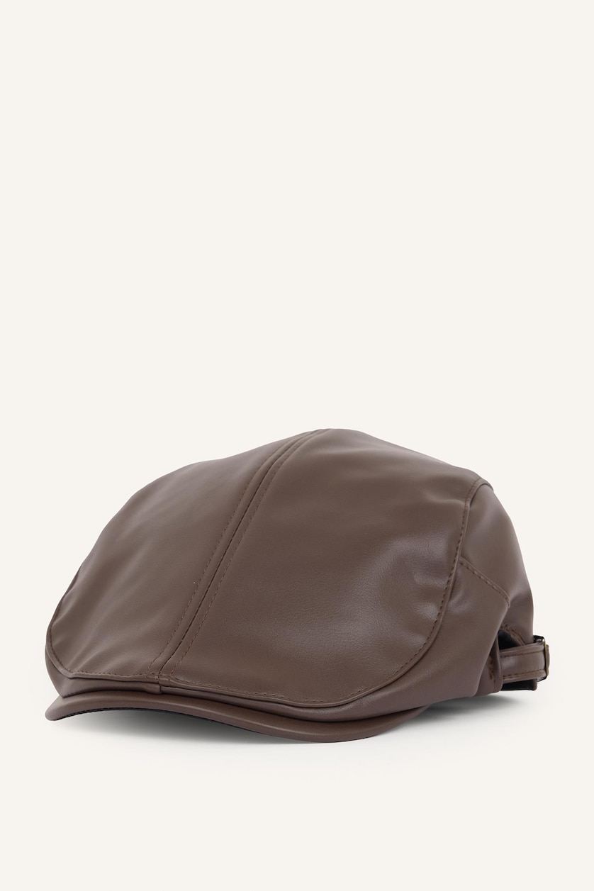 Men Brown Man Faux Leather Hat