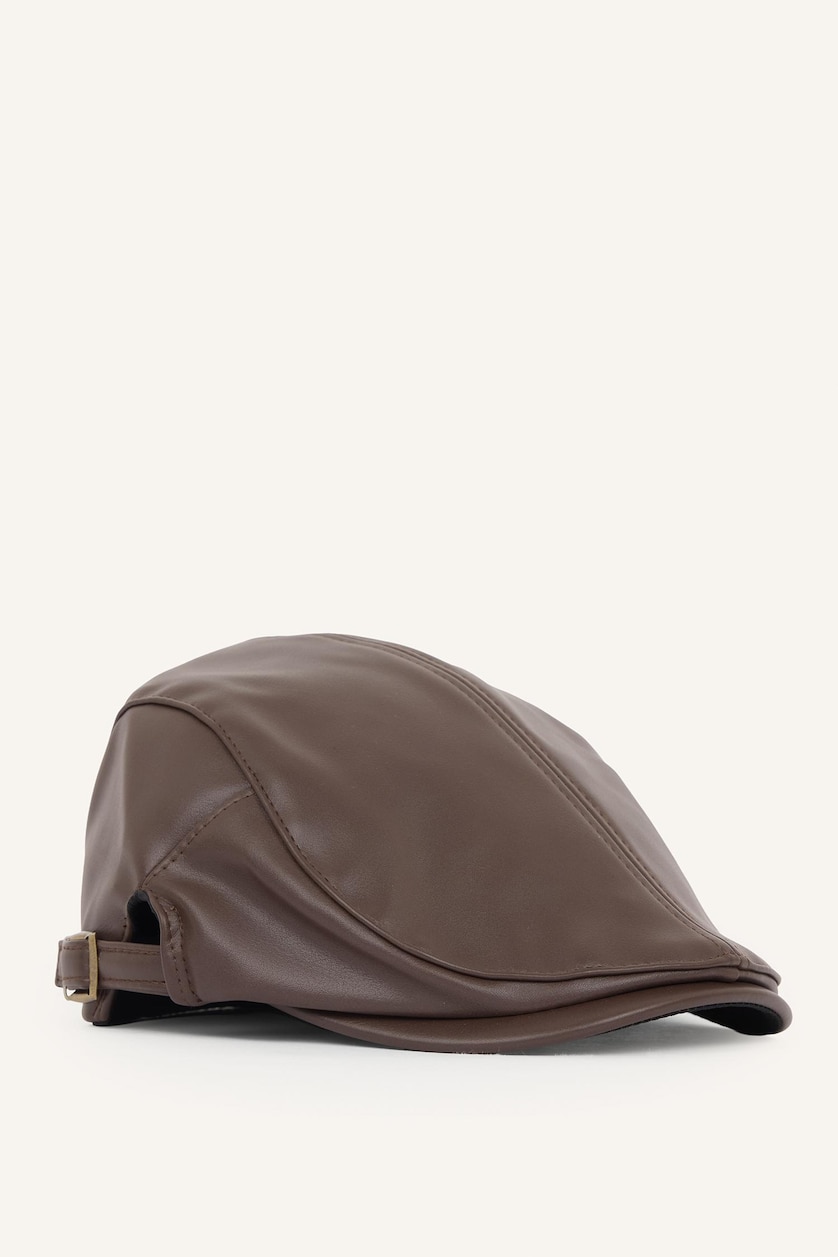 Men Brown Man Faux Leather Hat