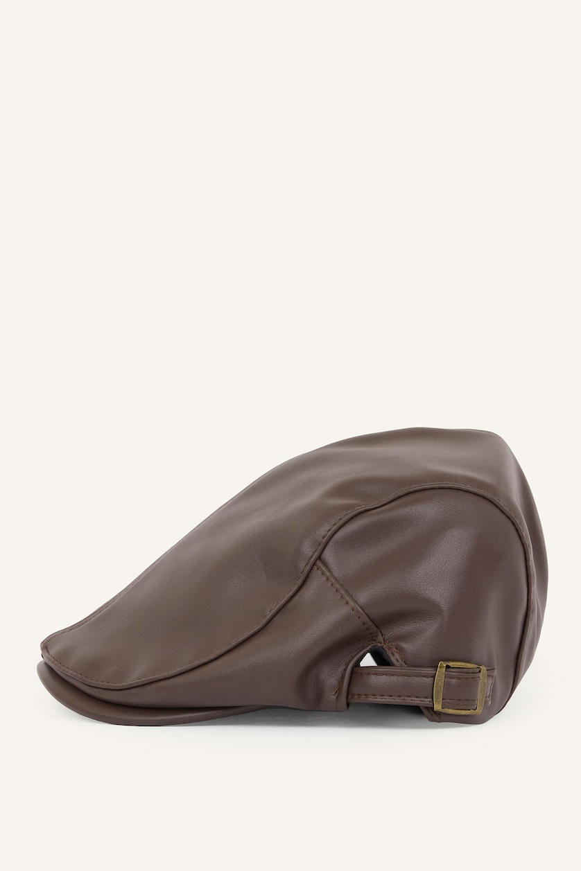 Men Brown Man Faux Leather Hat