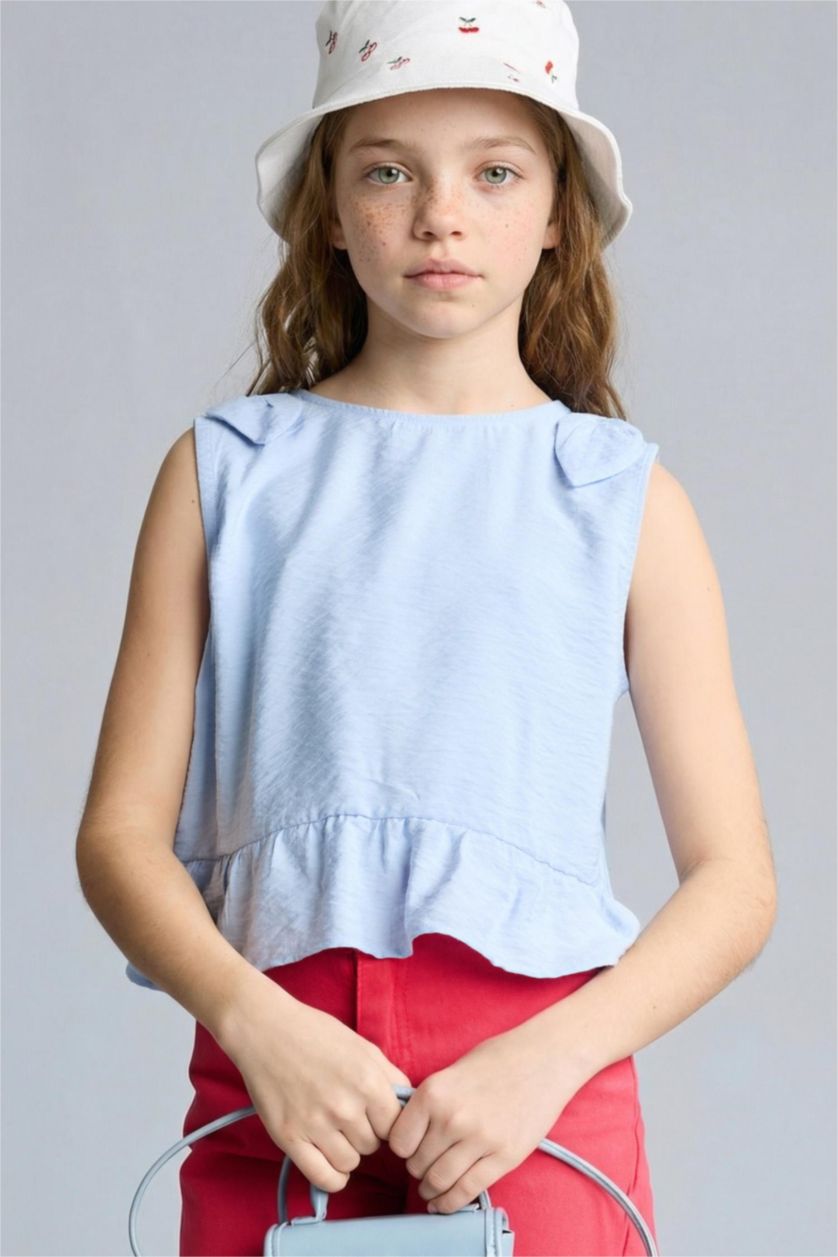 Kız Çocuk - Genç Kız Açık Mavi Kısa kollu Bluz Kız Çocuk