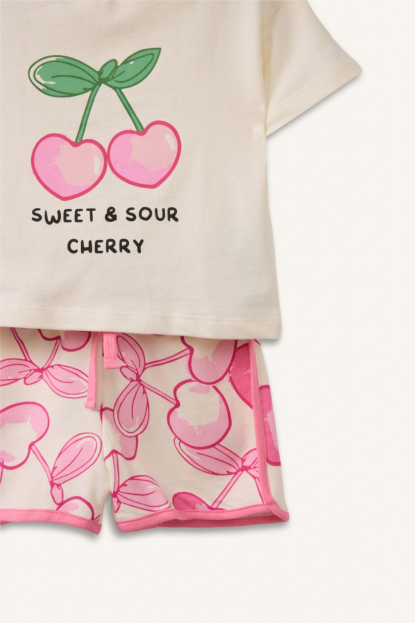 Kız Bebek Ekru Meyve Desenli 2'li Takım Kız Bebek