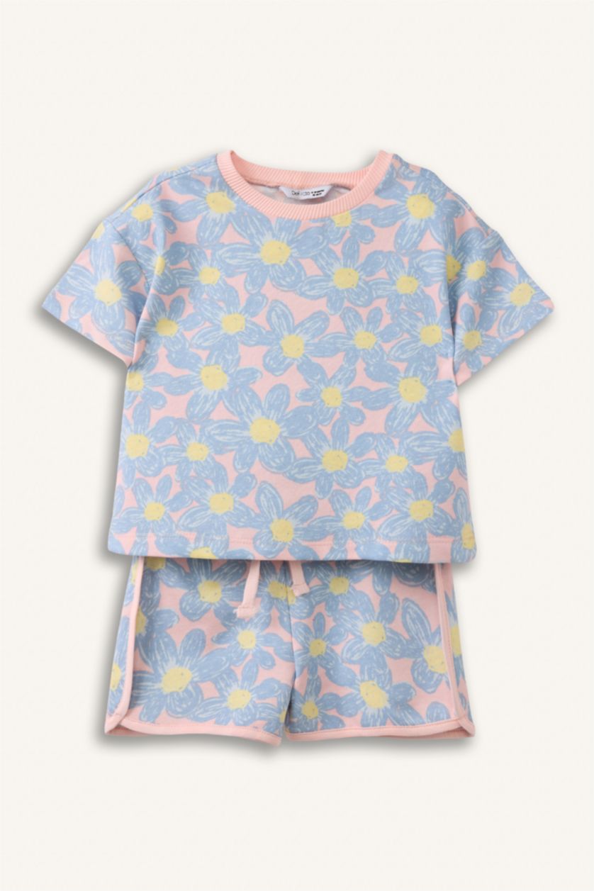 Kız Bebek Açık Pembe Çiçekli 2'li Takım Kız Bebek