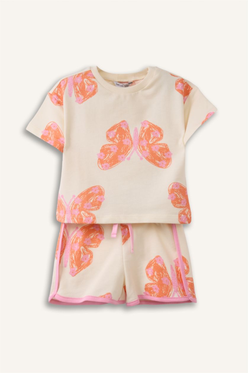 Kız Bebek Ekru Hayvan Baskılı 2'li Takım Kız Bebek