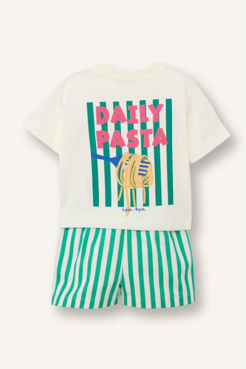 BÉBÉ FILLE Écru Ensemble T-shirt dos imprimé et Short rayé pour bébé fille