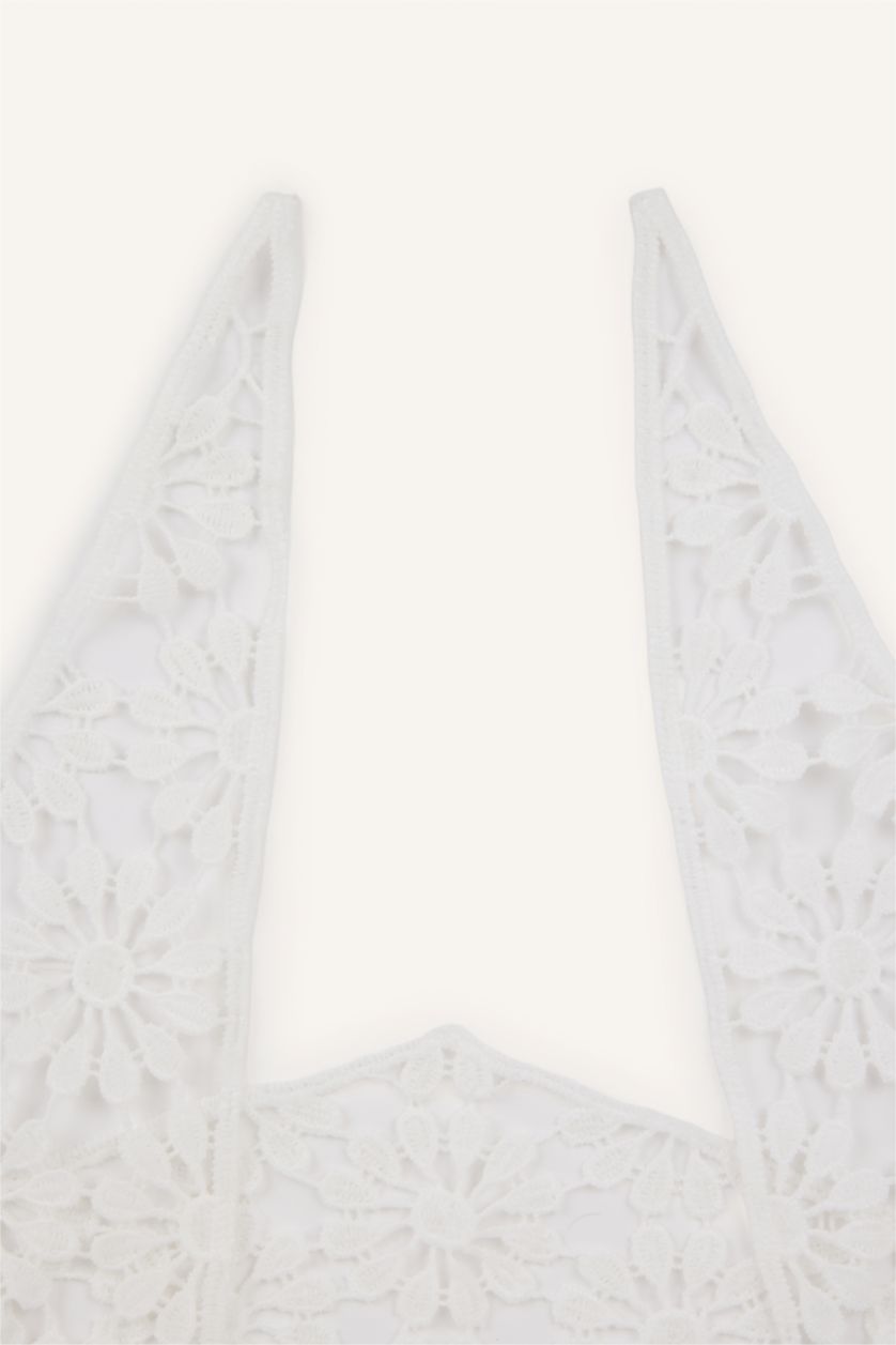 Kadın Ekru Kadın Dantel İşlemeli Bandana