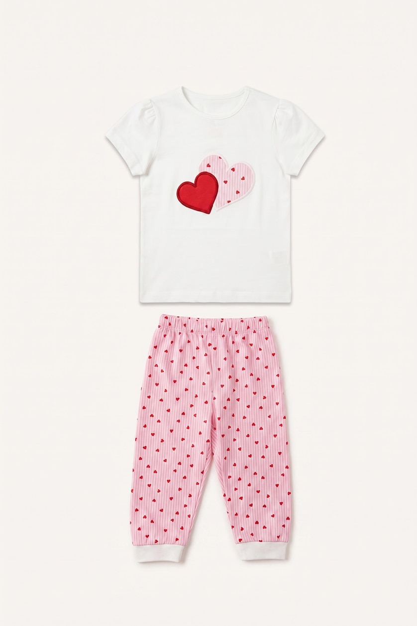 Baby Girls White Baby Girl 100% Cotton Regular Fit Printed Polka Dot 2 Piece Pyjama Set