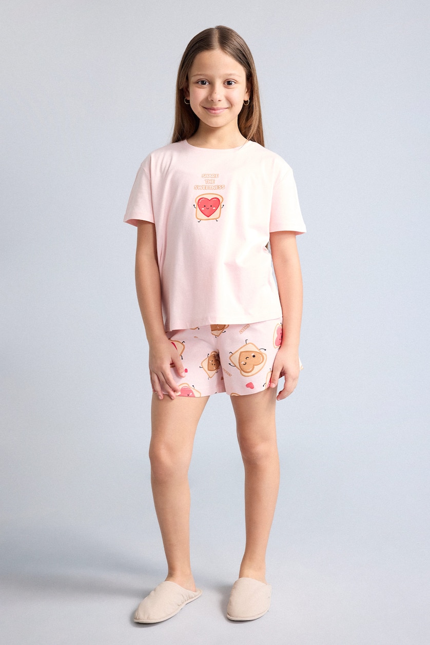 Young Girls - Teen Girls Light Pink 2 piece Regular Fit Knitted Pyjamas