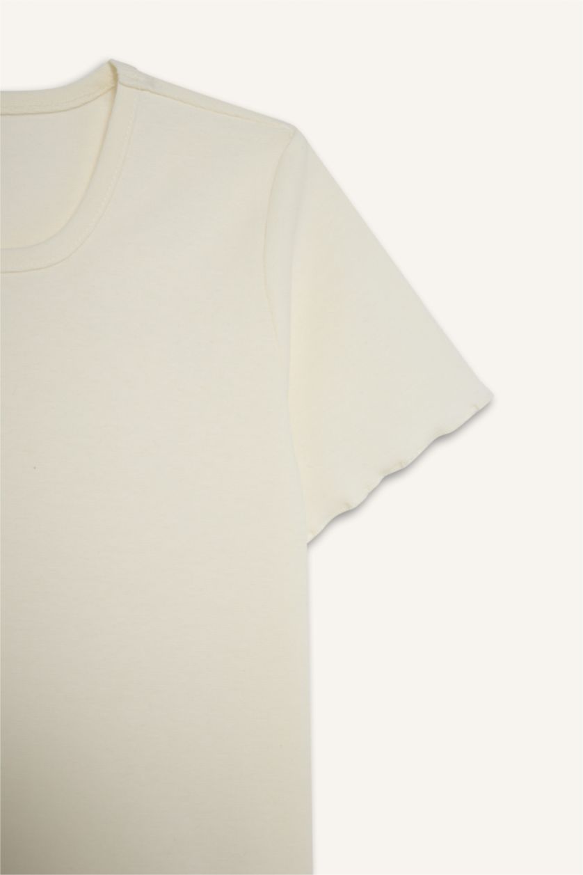 Kız Çocuk - Genç Kız Ekru Regular Fıt Ribana 2'li Pijama Takımı Kız Çocuk