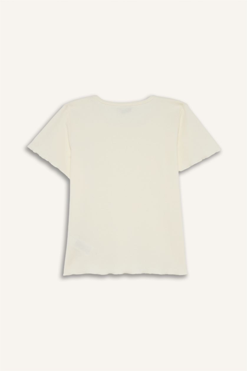 Kız Çocuk - Genç Kız Ekru Regular Fıt Ribana 2'li Pijama Takımı Kız Çocuk