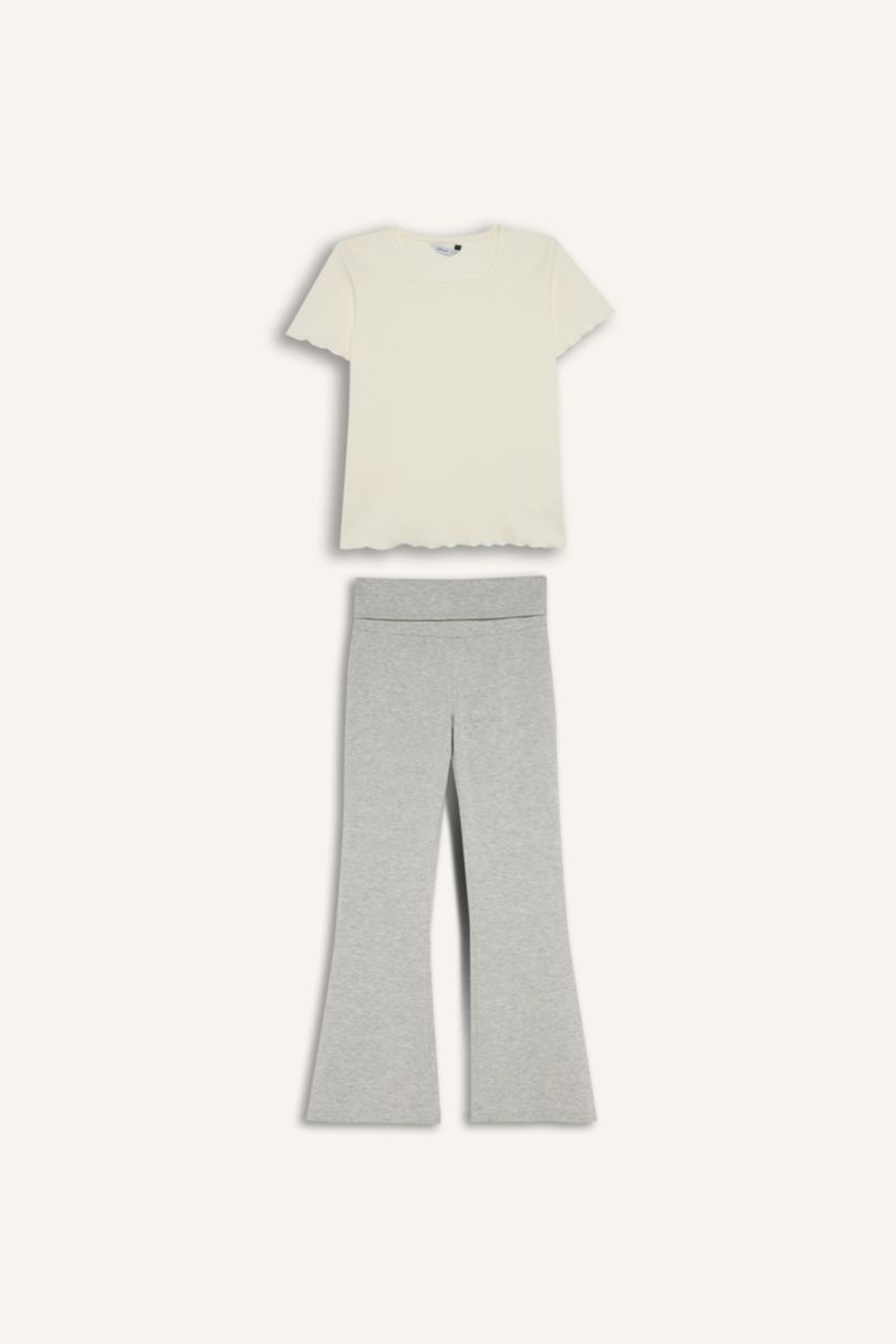 Kız Çocuk - Genç Kız Ekru Regular Fıt Ribana 2'li Pijama Takımı Kız Çocuk
