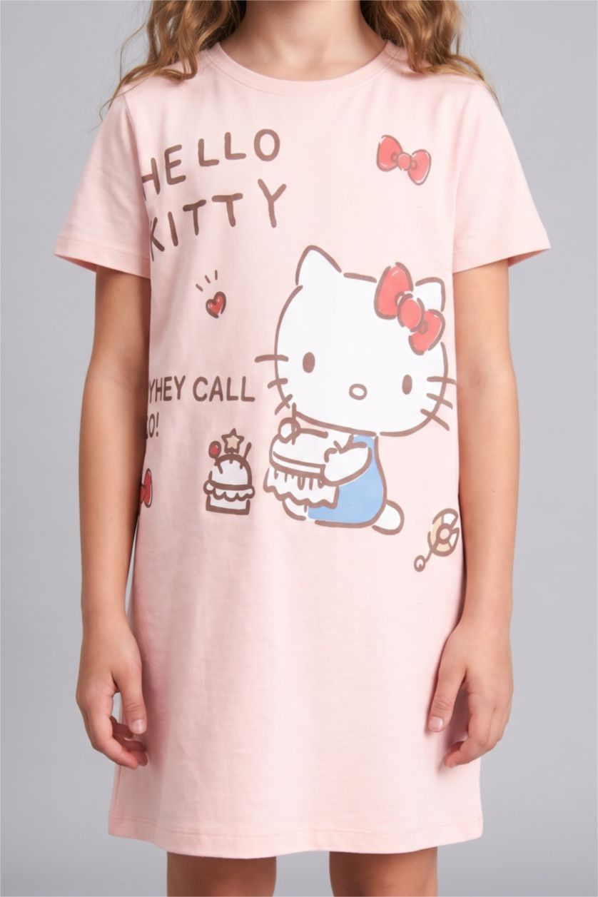 Kız Çocuk - Genç Kız Açık Pembe Hello Kitty Lisanslı Kısa Kollu Gecelik Kız Çocuk