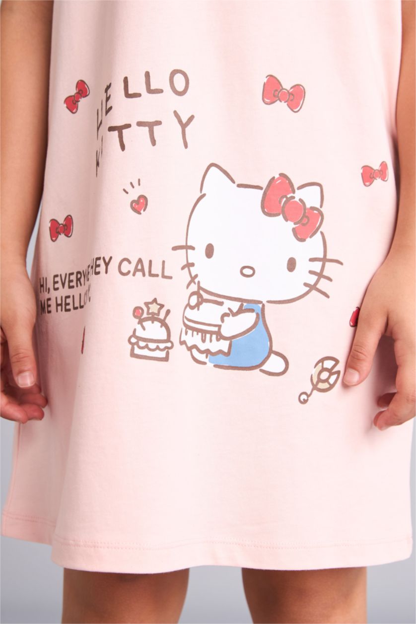 Kız Çocuk - Genç Kız Açık Pembe Hello Kitty Lisanslı Kısa Kollu Gecelik Kız Çocuk