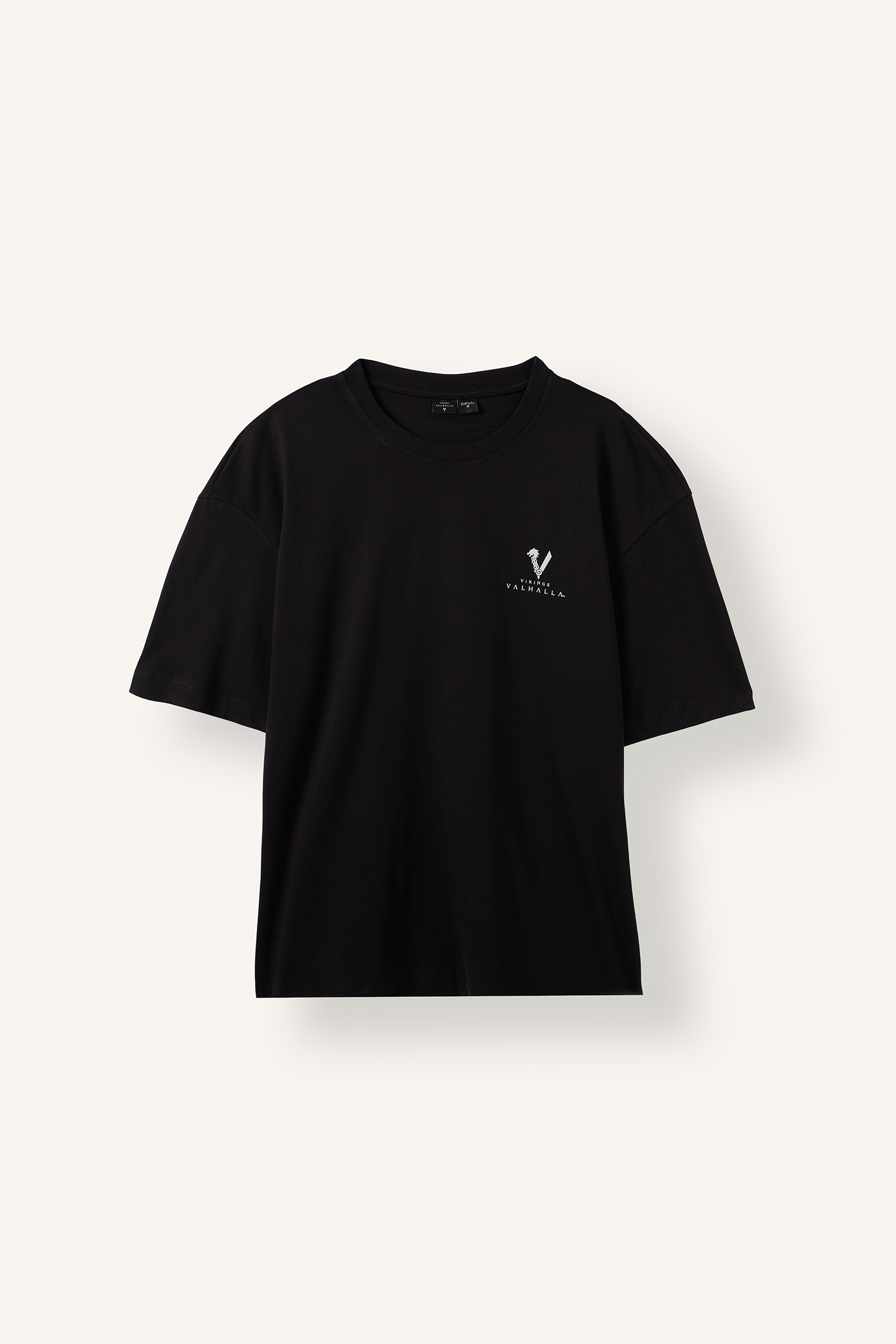 Erkek Siyah Boxy Fit Vıkıngs Valhalla Baskılı Tişört