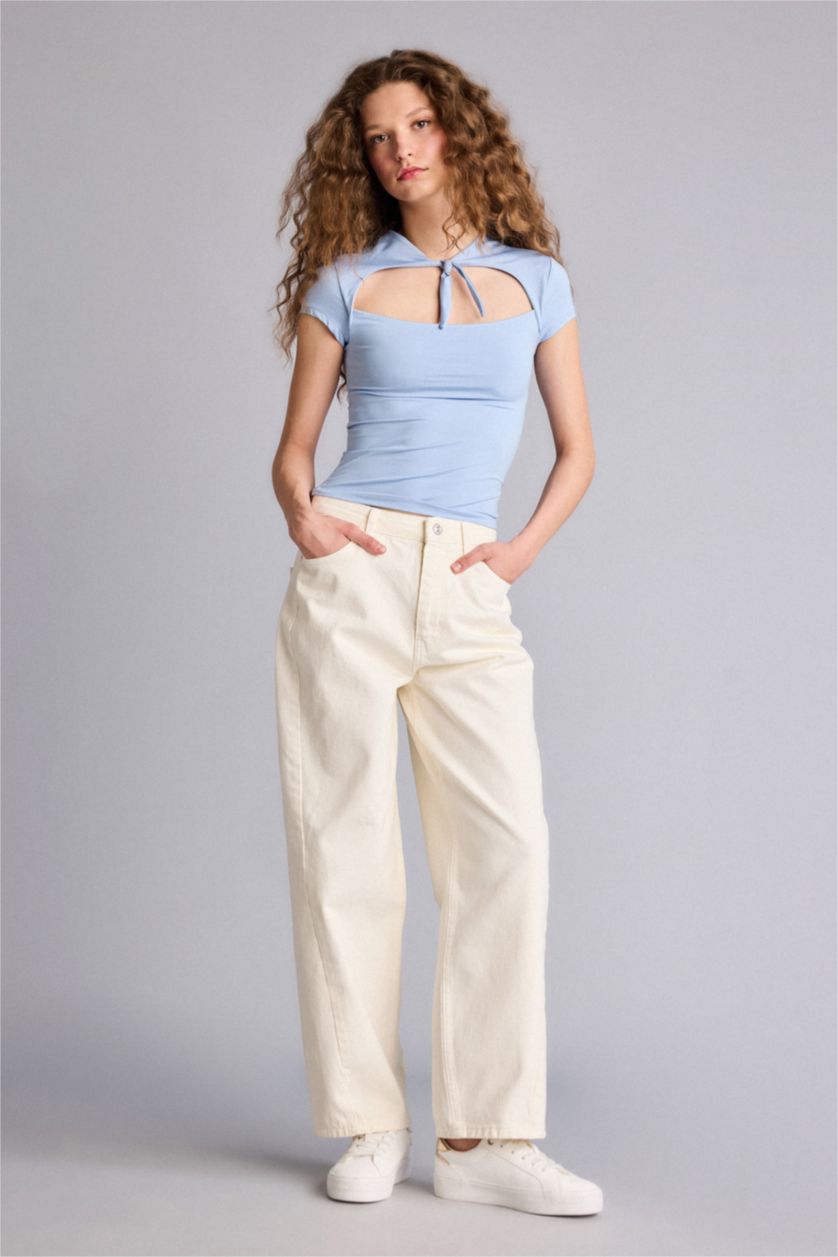 Kadın Açık Mavi Fıtted Kısa Kollu Tişört