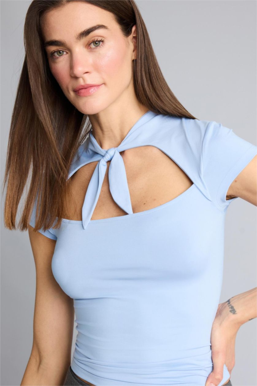 Kadın Açık Mavi Afra x Defacto Fıtted  Bağcıklı Bluz