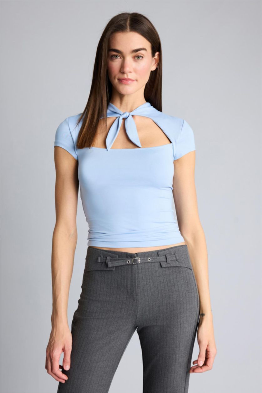 Kadın Açık Mavi Afra x Defacto Fıtted  Bağcıklı Bluz