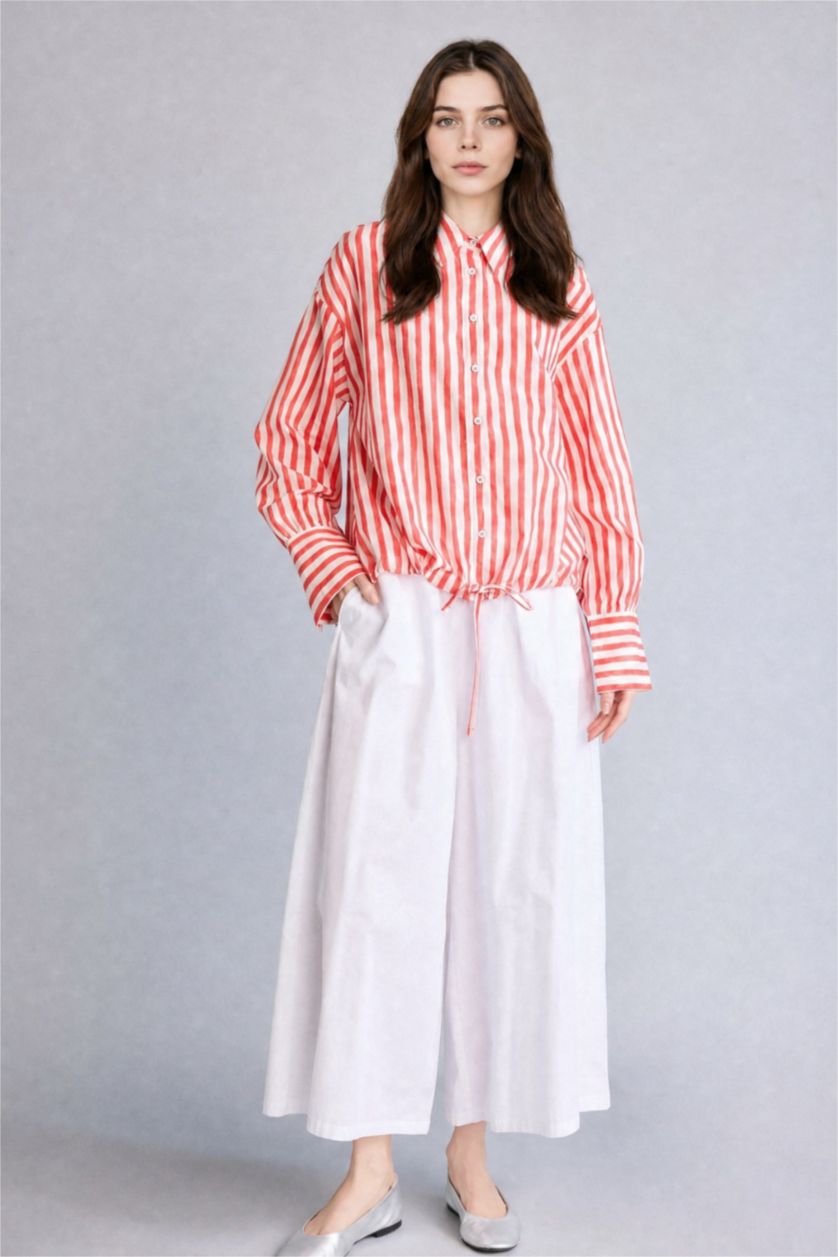 FEMME Rouge Tunique rouge rayée en voile à manches longues Coupe décontractée