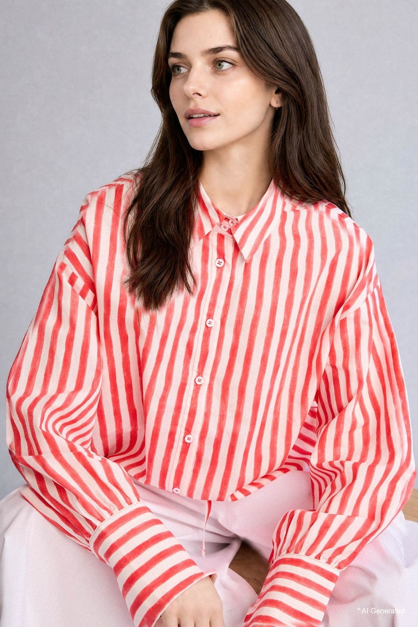 Women Red Relax Fit Striped Voile Red Tunic
