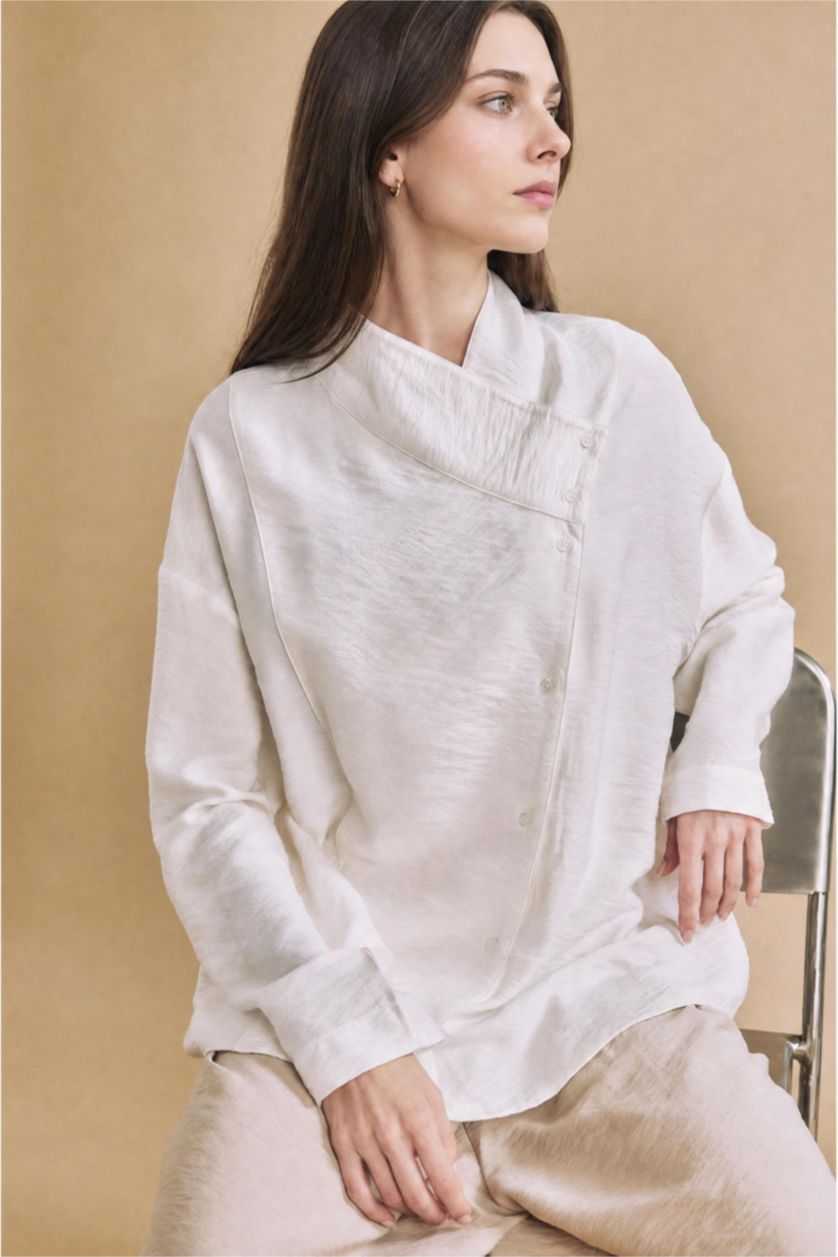 Woman White Relax Fit Long Sleeve White Tunic
