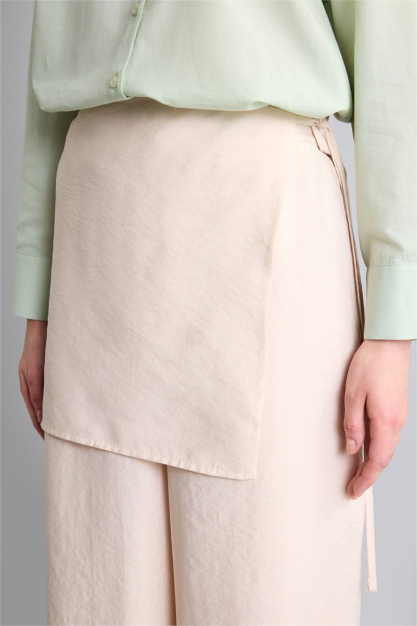 Woman Ecru Wide Leg Tie Waist Modal Ecru Trousers