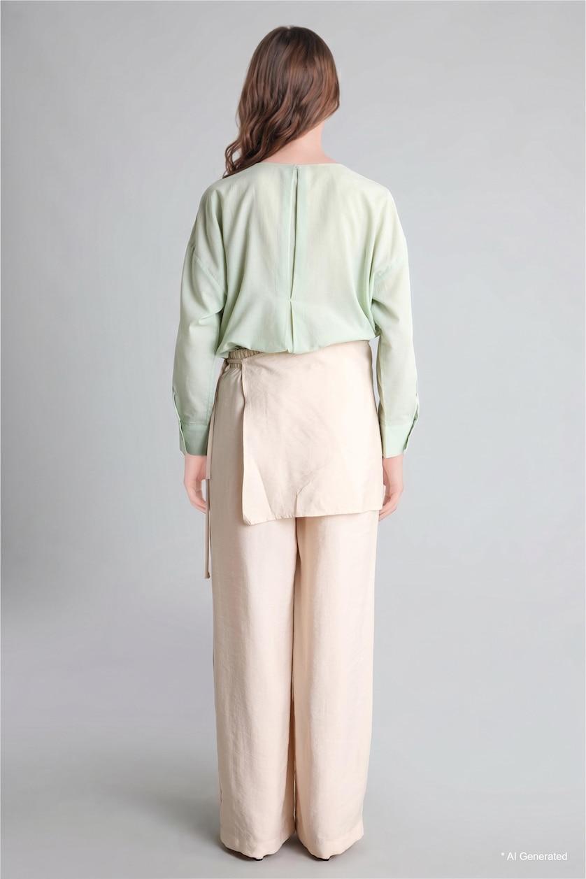 Women Ecru Wide Leg Tie Waist Modal Ecru Trousers