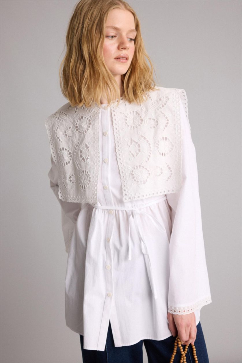 Women White Relax Fit Poplin Long Sleeve Tunic