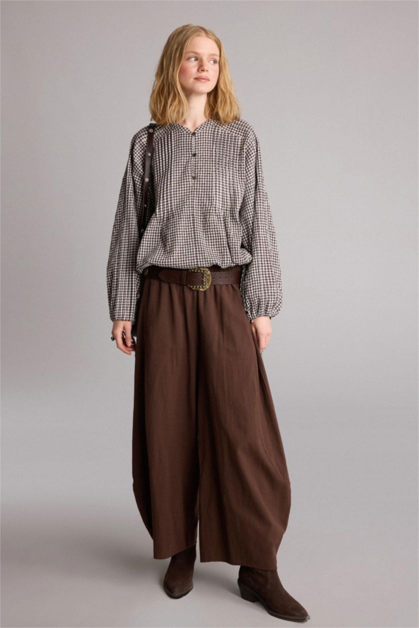 Women Brown Regular Fit Wowen Fabrics Long Sleeve Tunic