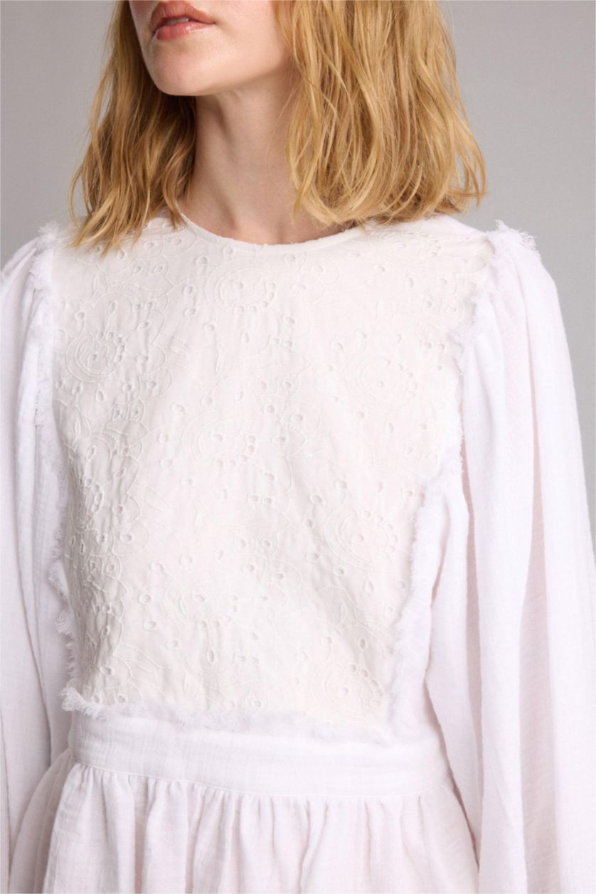 WOMAN Ecru Manuka x Defacto Regular Fit Muslin Long Sleeve Tunic