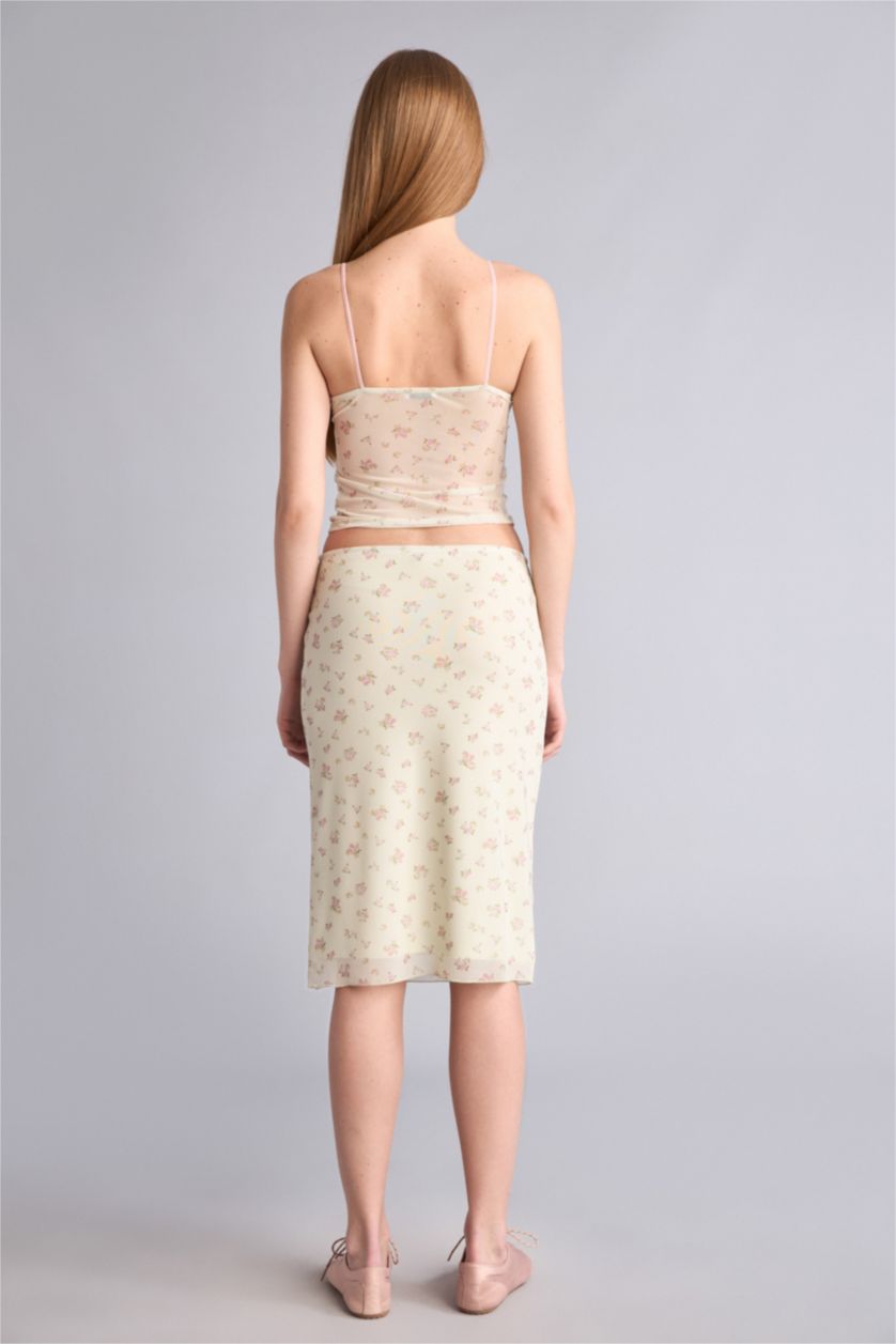 نساء أصفر Pencil Floral Normal Waist Tulle Midi Skirt