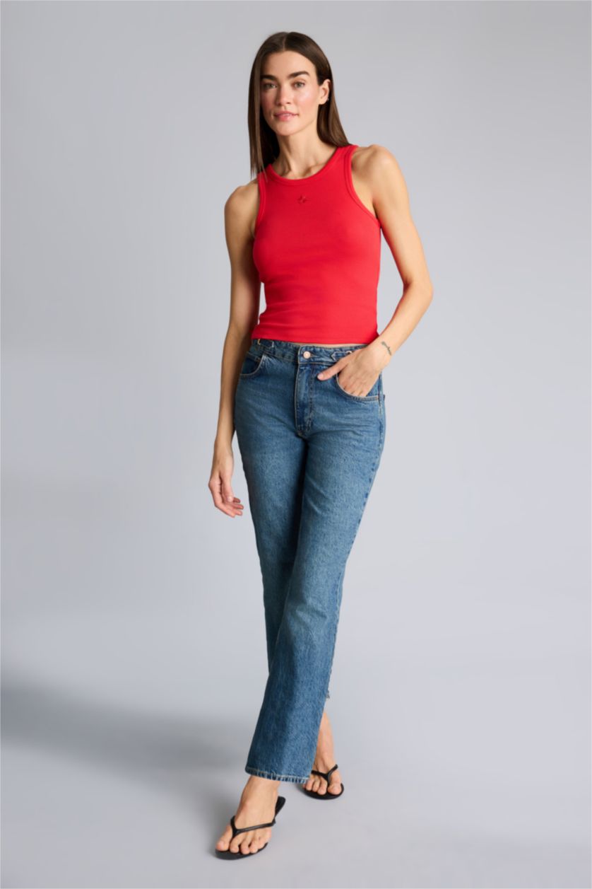 Kadın Kırmızı Afra x Defacto Fıtted Fitilli Kaşkorse Atlet