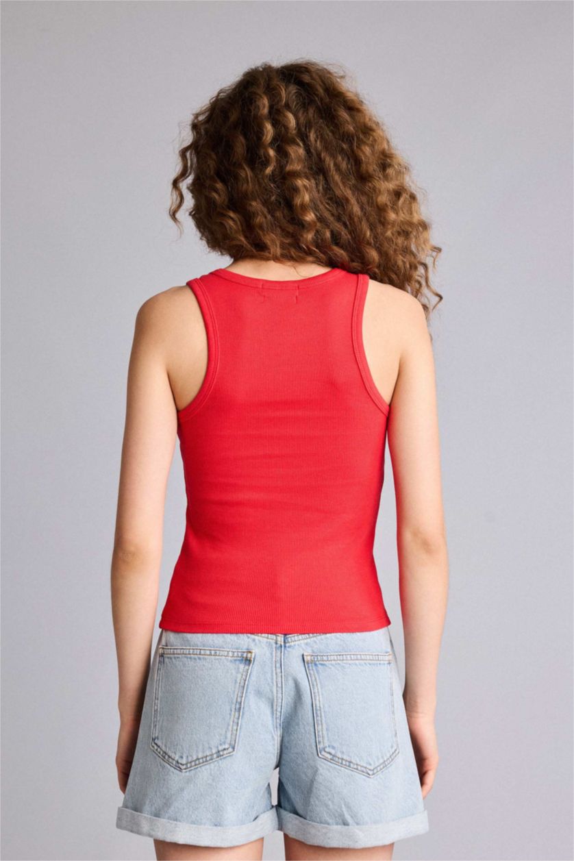 Kadın Kırmızı Fıtted Fitilli Kaşkorse Atlet