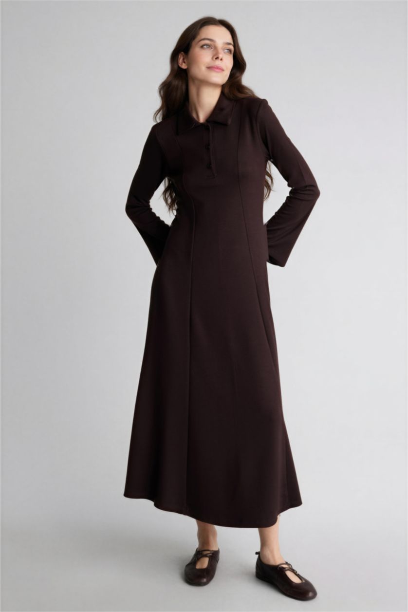 Kadın Kahve A Kesim Modal Elbise