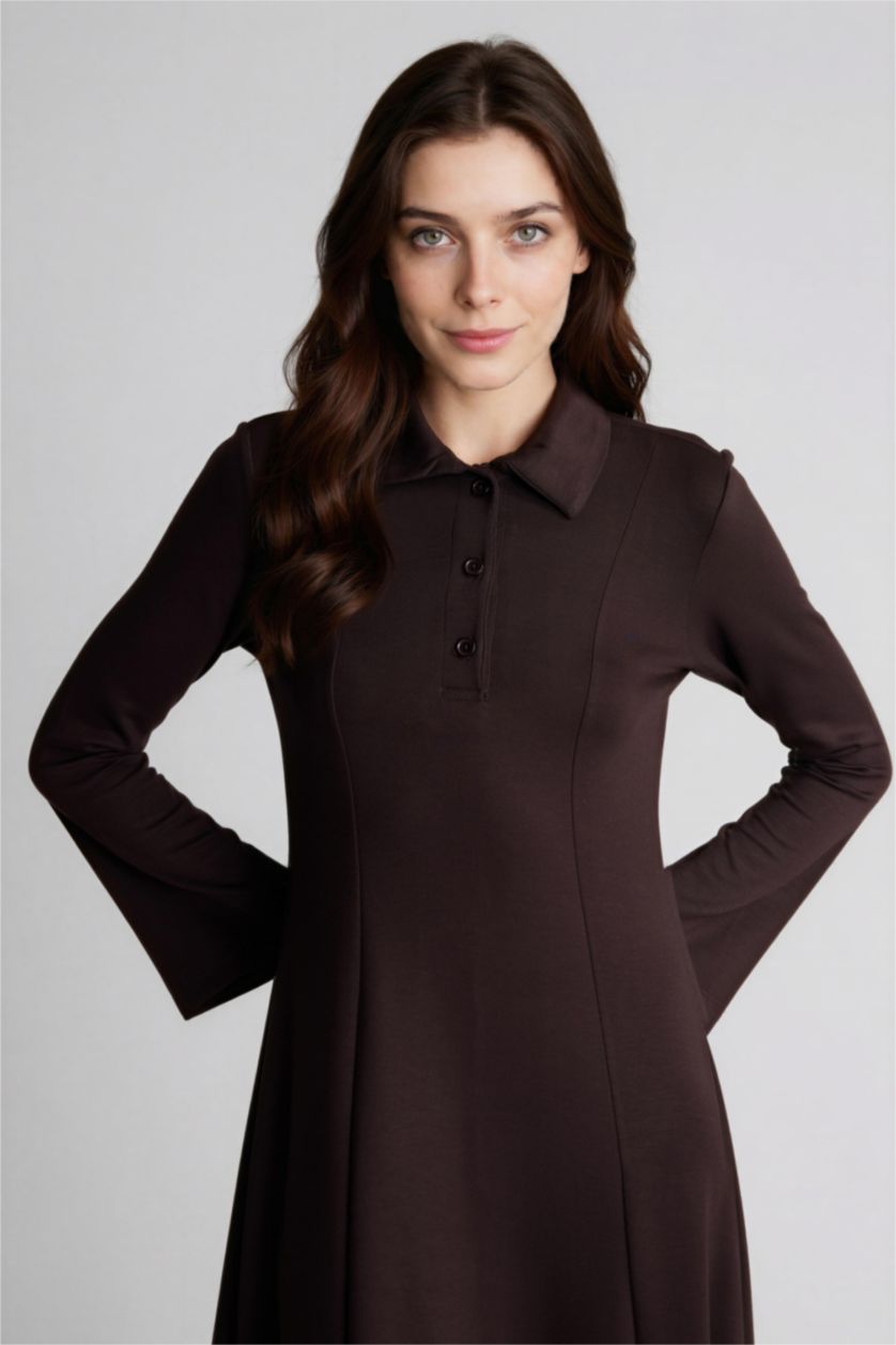 Kadın Kahve A Kesim Modal Elbise